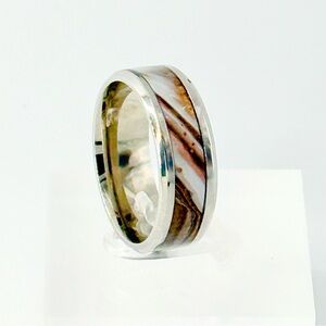 Elegant Silver Ring with Brown Inlay size 10 #012